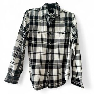 Express Black and White Plaid Button Down Flannel Shirt
